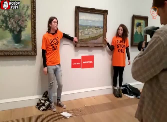 Video :Two environmentalists touch a pricey Van Gogh painting